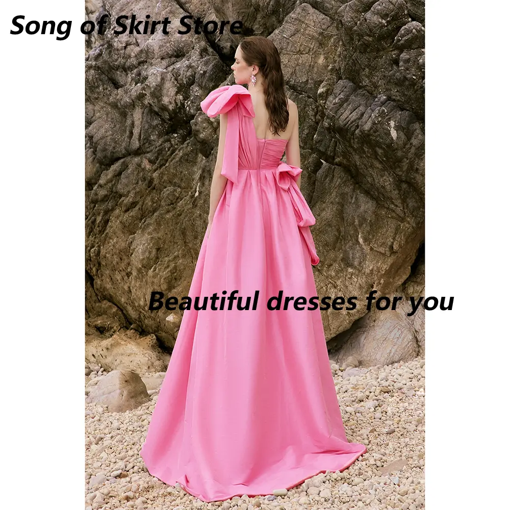 Customized Elegant One Shoulder Long Evening Dresses A-line Pleated Floor-Length Bridal Wedding Party Girl Prom Gowns