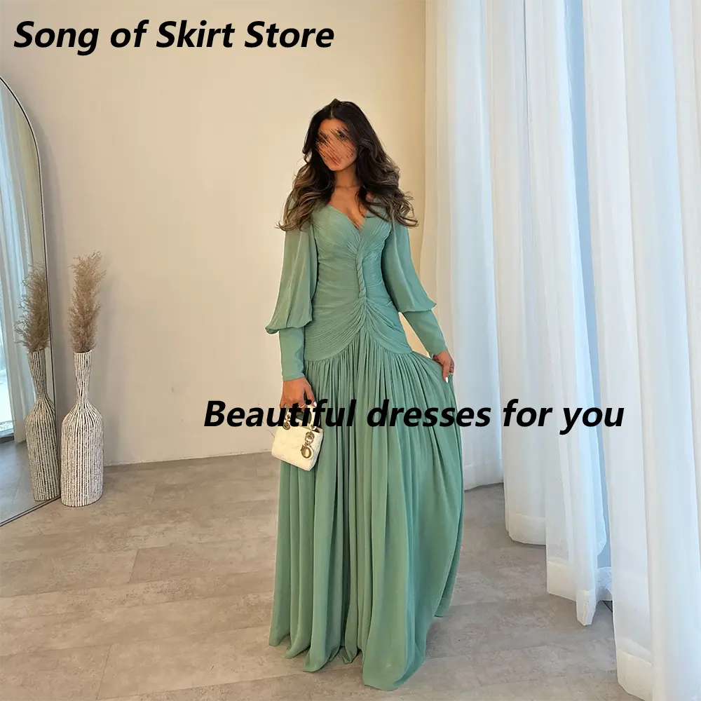 Elegant Long Evening Dresses for Women V-Neck Long Sleeves A-Line Prom Formal Wedding Guest Special Events Customized
