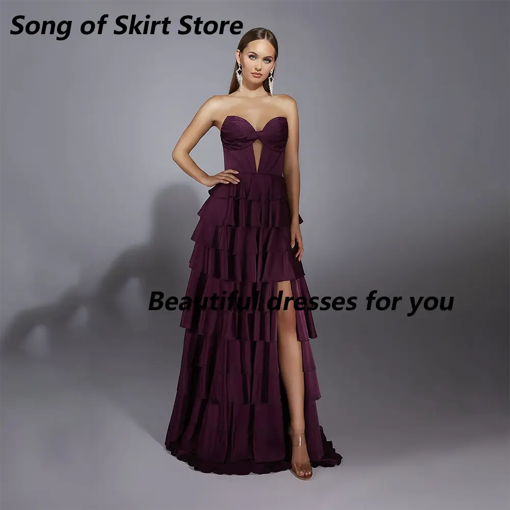 Customized Sexy Sweetheart Evening Dresses A-line Tiered Pleated Bridal Wedding Party Girl Prom Gowns for Special Occasions