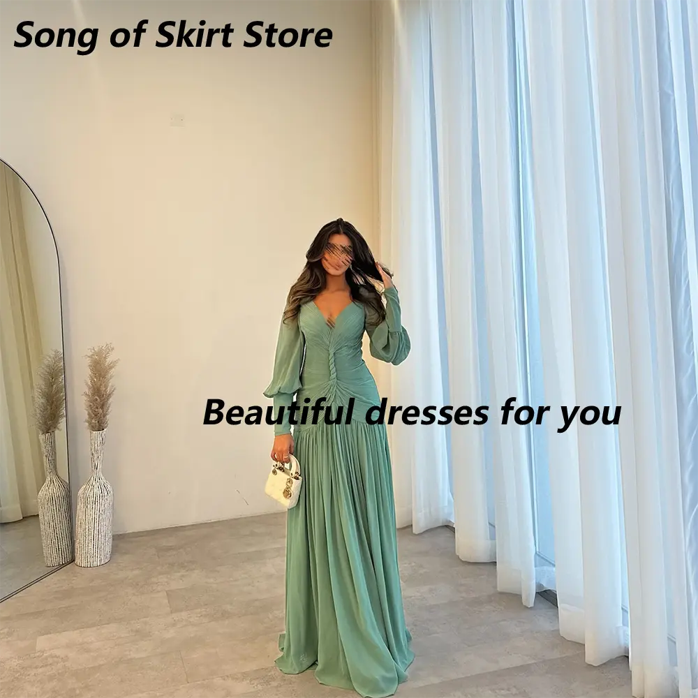 Elegant Long Evening Dresses for Women V-Neck Long Sleeves A-Line Prom Formal Wedding Guest Special Events Customized