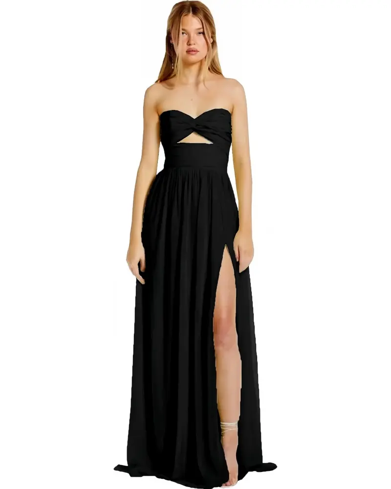 Strapless Chiffon Prom Dresses Pleated Sexy High Split Backless Cocktail Party Dress Off The Shoulder Long Homecoming Dress
