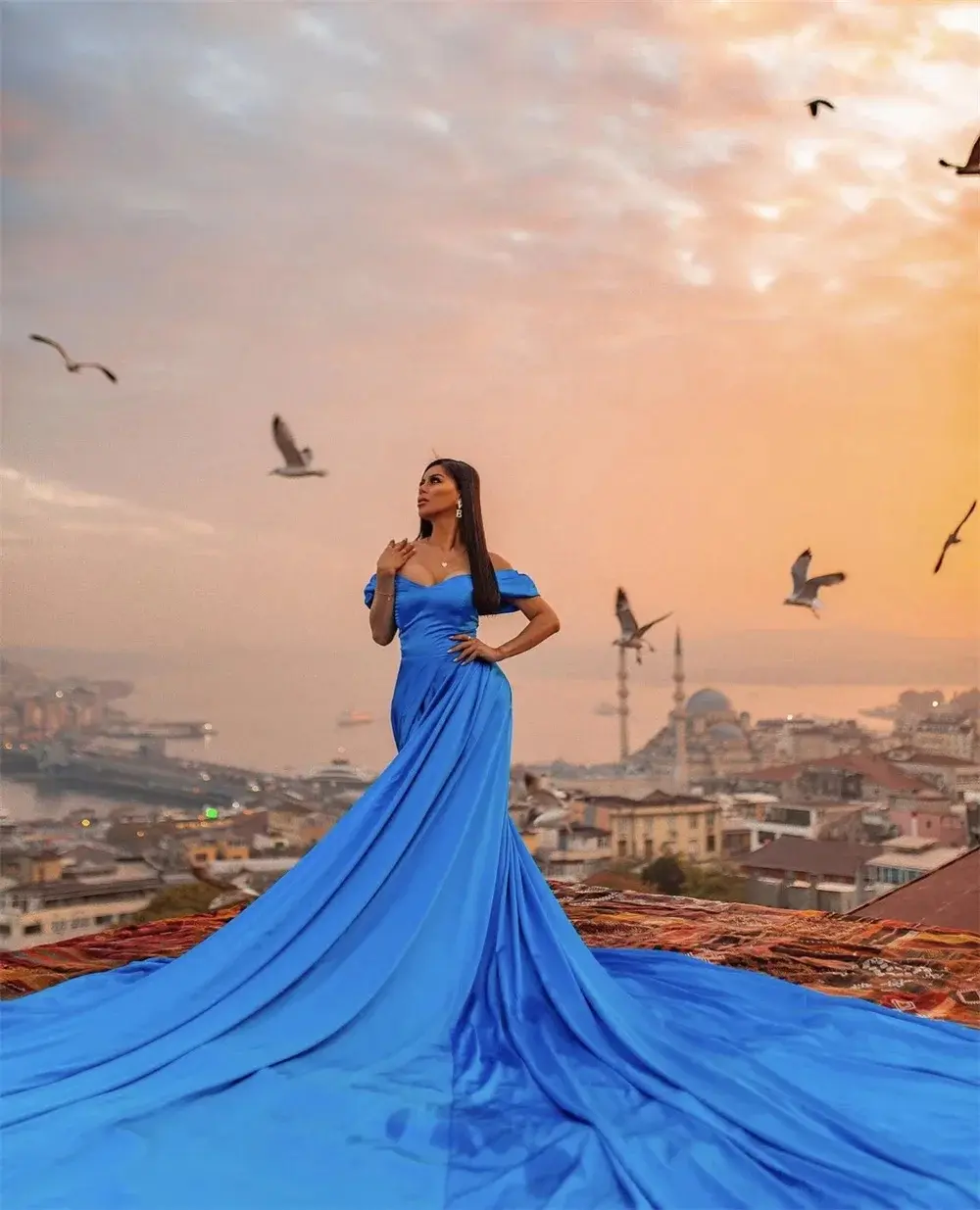 Flowy Long Sweep Train Prom Dress 2025 Photoshoot Satin Party Dress Sexy V-neck Silk Vestidos De Noche Flying Dress
