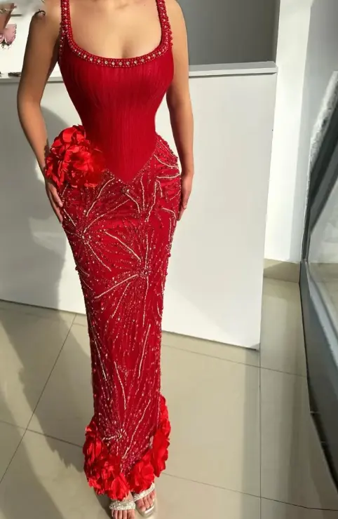 CENXUAN Glamorous Evening Gowns Mermaid Spaghetti Straps Beading Sequined Long Party Dress Vestidos De Festa Customized