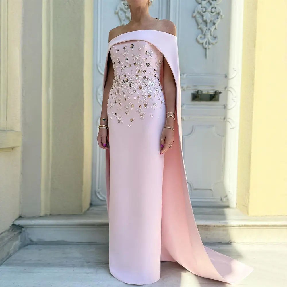 Luxurious Evening Dress Sequins Off the Shoulder Column Formal Party Gowns for Women 2025 Sleeveless Watteau Train Evening Gown