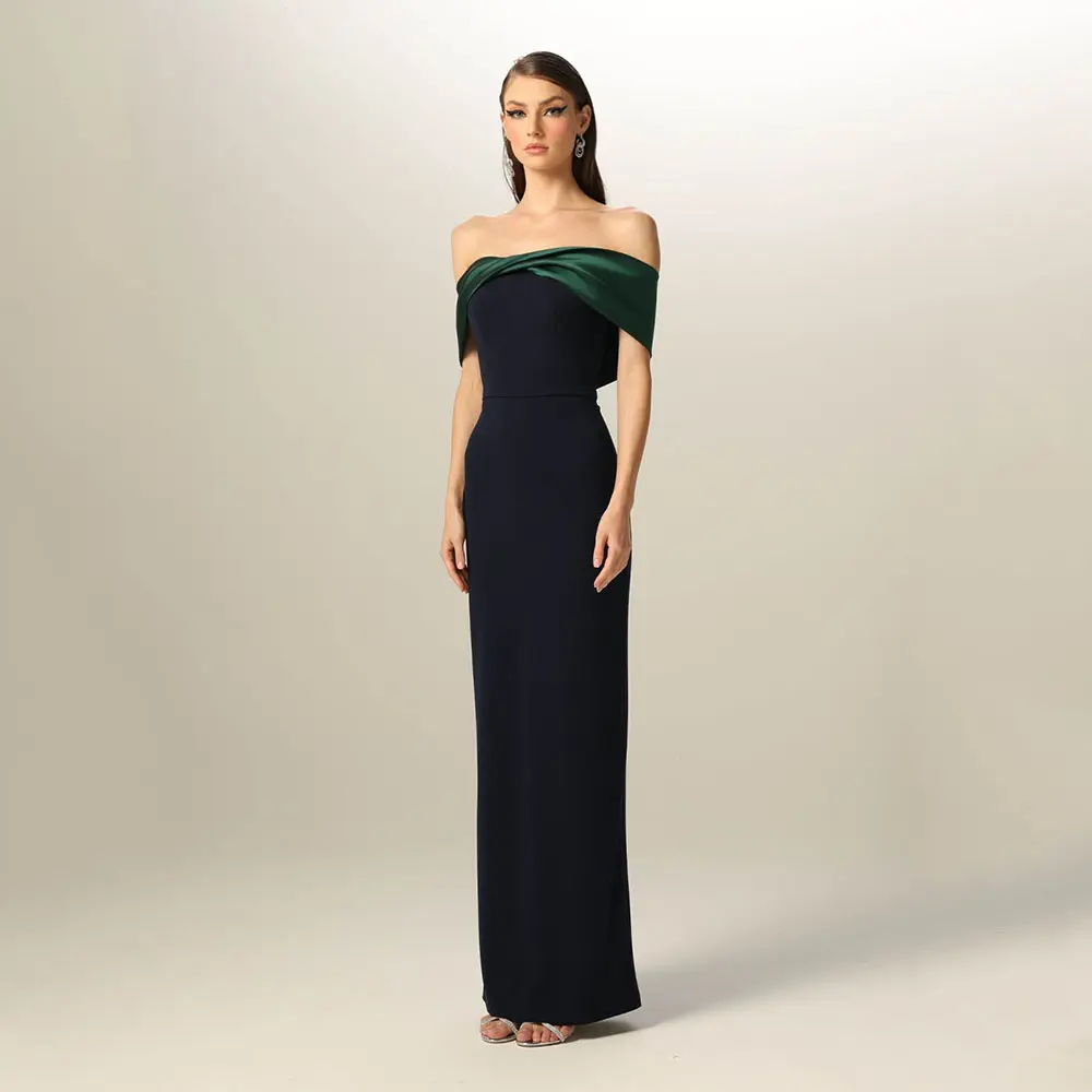 Elegant Evening Dress Column Off the Shoulder Criss-Cross Green Black Evening Gowns for Women Sleeveless Back Split Prom Dresses