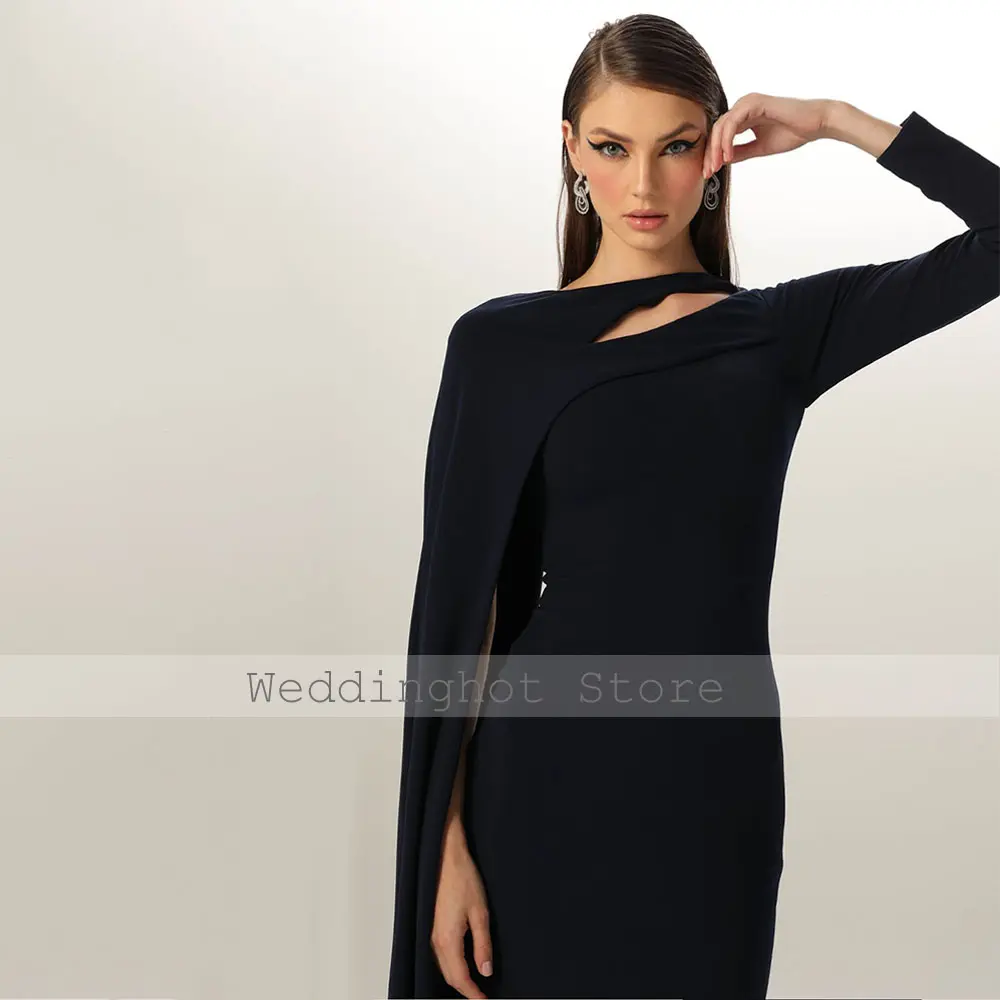 Black Evening Dress Long Sleeve O Neck Cut-Out Column Formal Evening Gowns Maxi Draped Modern Women's Party Dresses 2025