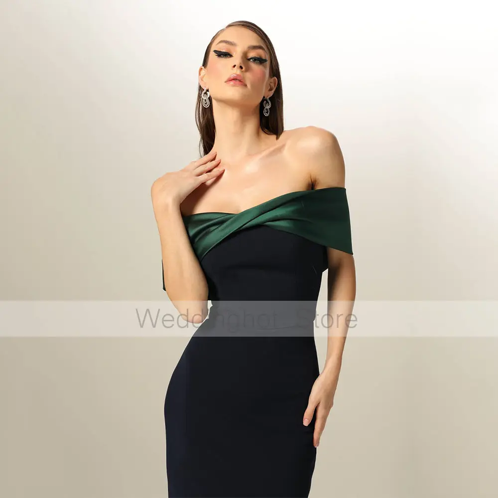 Elegant Evening Dress Column Off the Shoulder Criss-Cross Green Black Evening Gowns for Women Sleeveless Back Split Prom Dresses