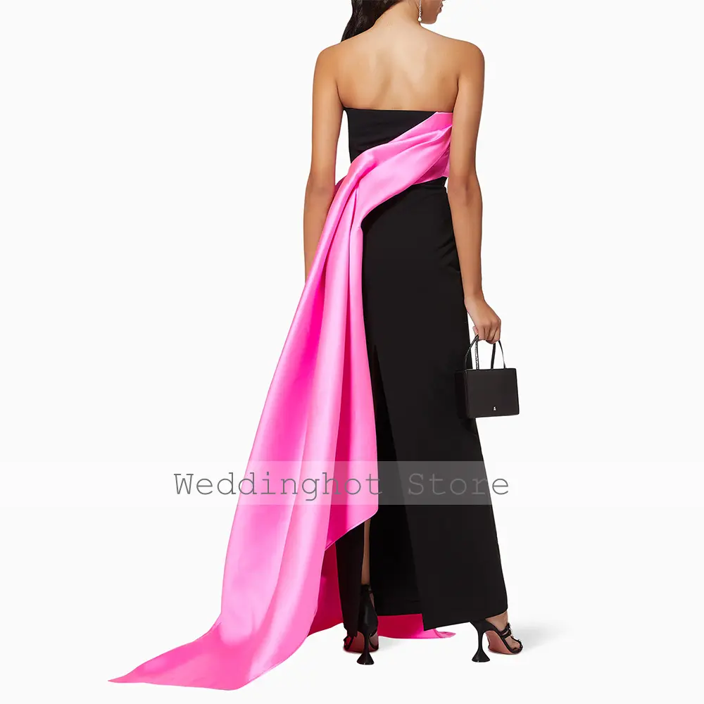 Elegant Formal Party Dress Hot Pink Black Column Strapless Simple Evening Dresses for Women 2025 Sleeveless Draped Evening Gowns