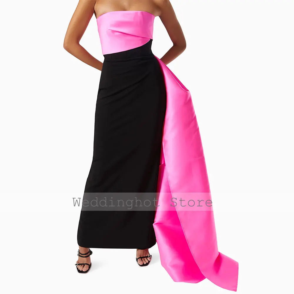 Elegant Formal Party Dress Hot Pink Black Column Strapless Simple Evening Dresses for Women 2025 Sleeveless Draped Evening Gowns