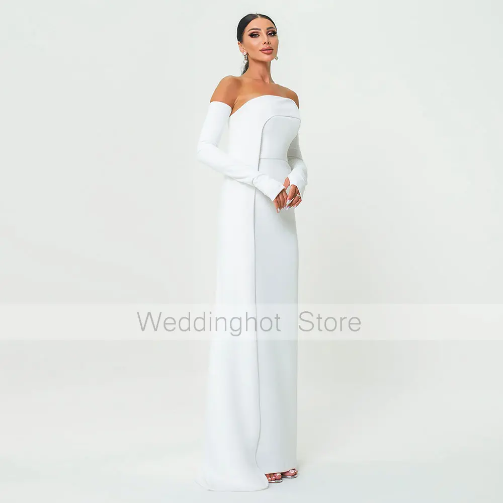 White Evening Dresses for Women 2025 Strapless Draped Column Formal Party Gowns Column Detachable Sleeves Simple Evening Gown