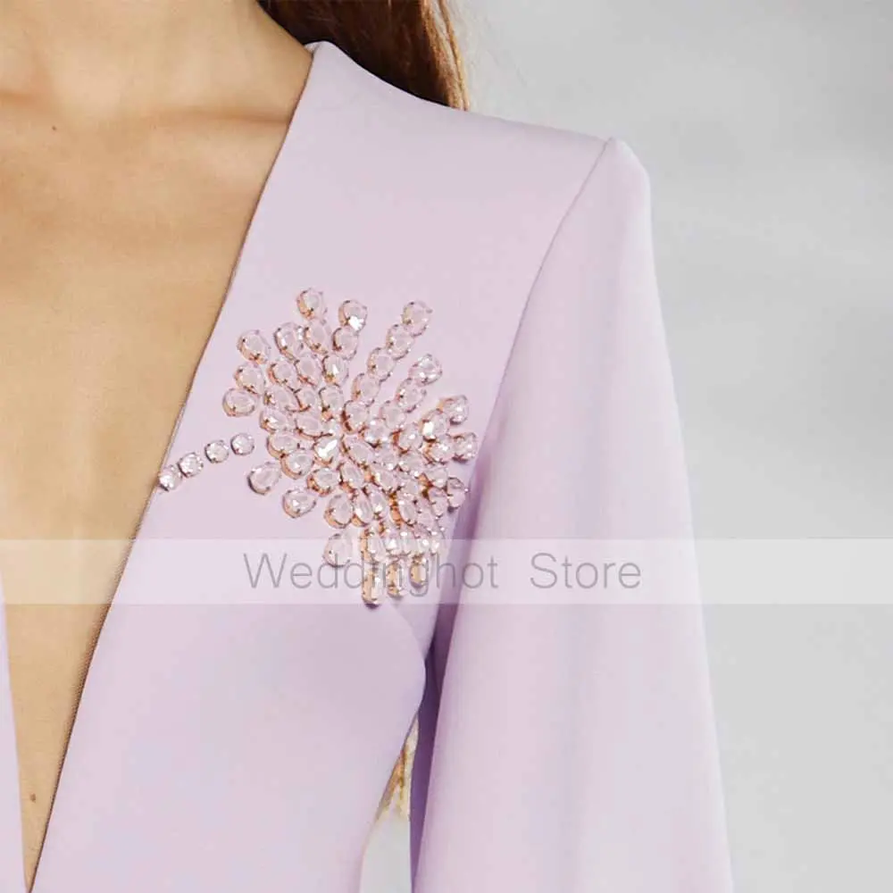 Modern Evening Dress Deep V Neck 3/4 Sleeve Mermaid Formal Party Gowns for Women 2025 Trumpet Crystal Lavender Evening Gown Long
