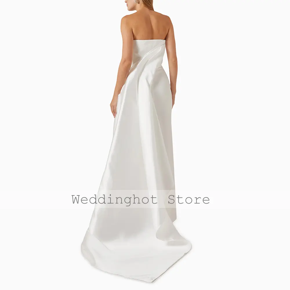Ivory Wedding Party Dresses for Women 2025 Strapless Draped Column Evening Gowns Long Sleeveless Back Split Sheath Evening Dress