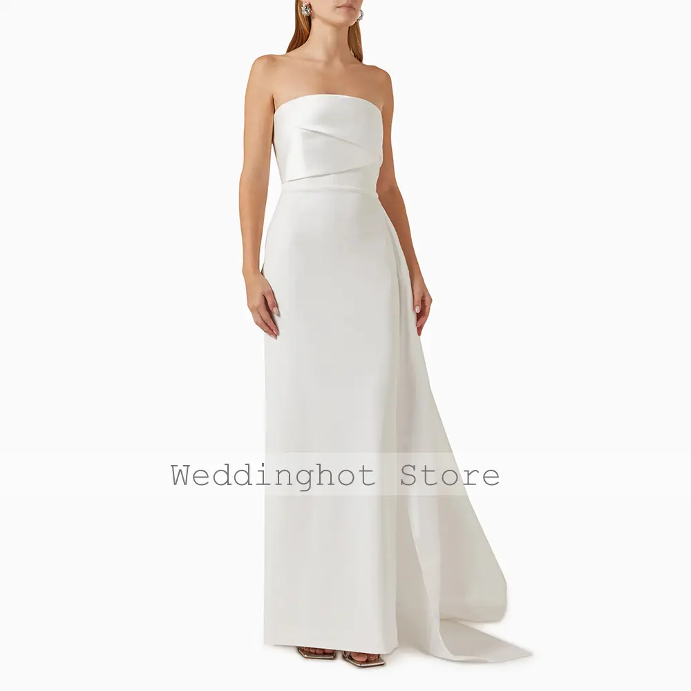 Ivory Wedding Party Dresses for Women 2025 Strapless Draped Column Evening Gowns Long Sleeveless Back Split Sheath Evening Dress