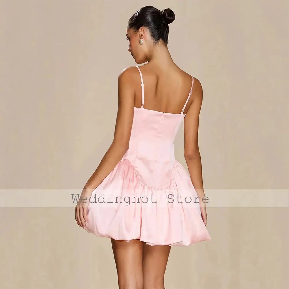 Pale Pink Evening Party Dress Mini Spaghetti Straps V Neck A Line Cocktail Gown for Woman Sleeveless Custom Made Homecoming Gown