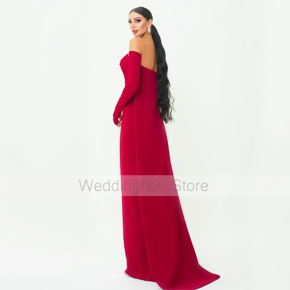 Fuchsia Evening Dress With Detachable Sleeves Strapless Column Evening Gowns Long Draped Backless Elegant Formal Party Dresses