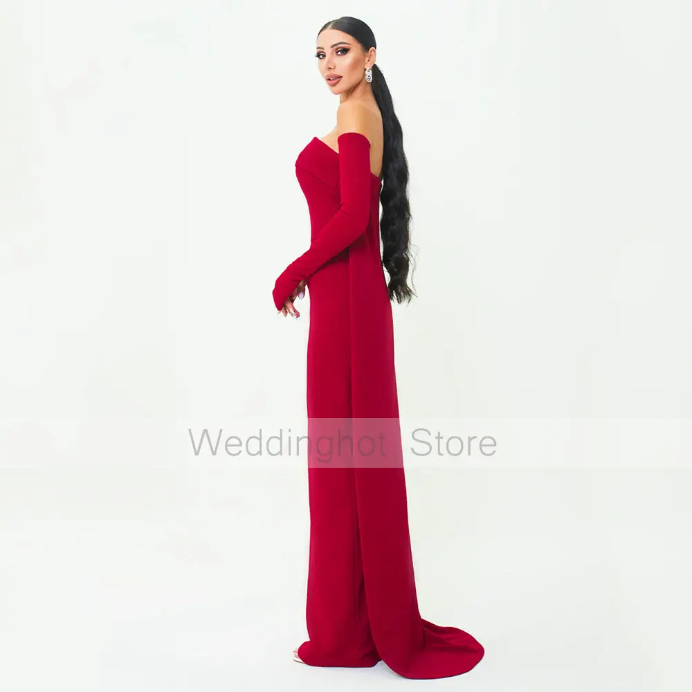 Fuchsia Evening Dress With Detachable Sleeves Strapless Column Evening Gowns Long Draped Backless Elegant Formal Party Dresses