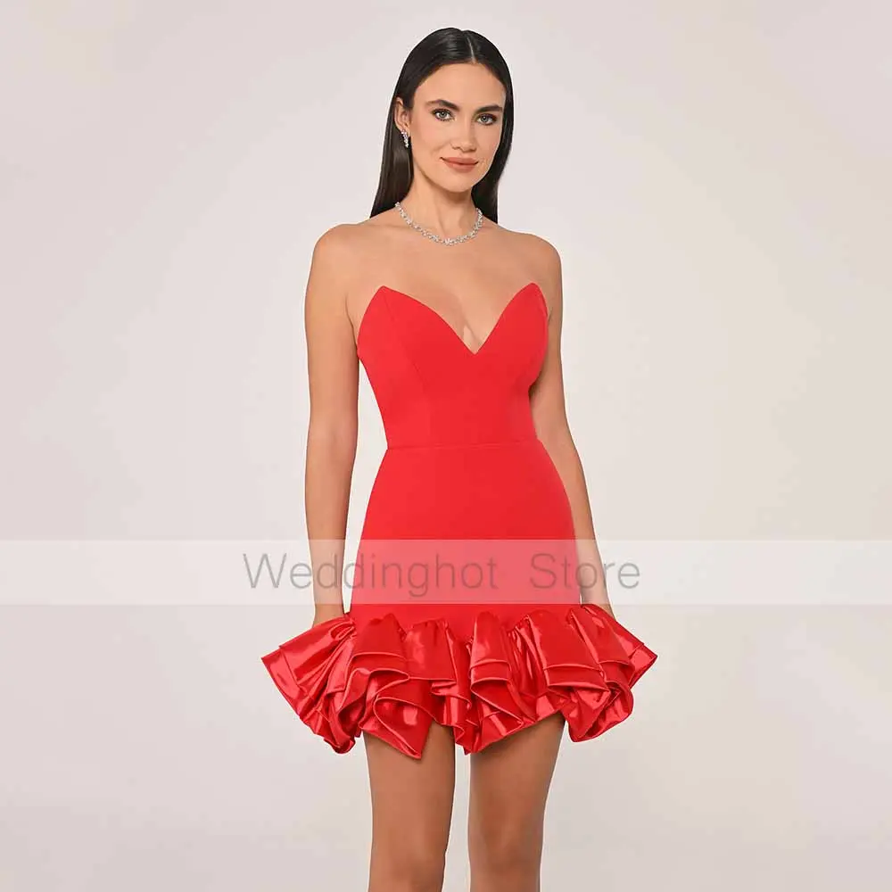 Purple Party Dress Mini Ruffle V Neck Mermaid Sexy Women's Cocktail Gowns Short Sleeveless Backless Trumpet Evening Dresses 2025