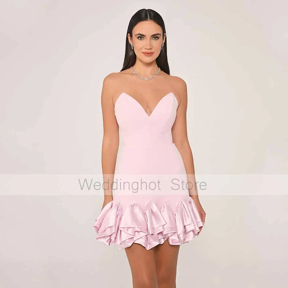 Purple Party Dress Mini Ruffle V Neck Mermaid Sexy Women's Cocktail Gowns Short Sleeveless Backless Trumpet Evening Dresses 2025