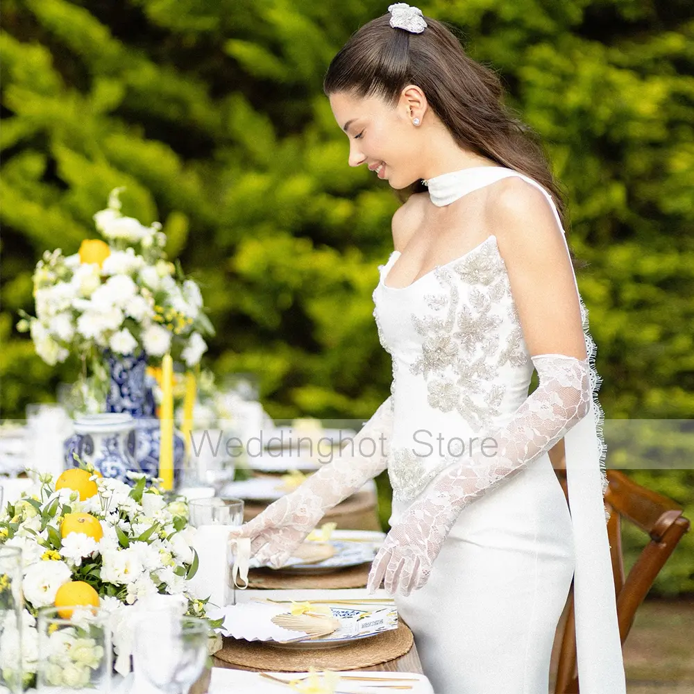Luxury Wedding Dresses Satin 2 Pieces Ankle Length Scoop Column Wedding Gowns for Women 2025 Lacing Back Split Maxi Bridal Gown
