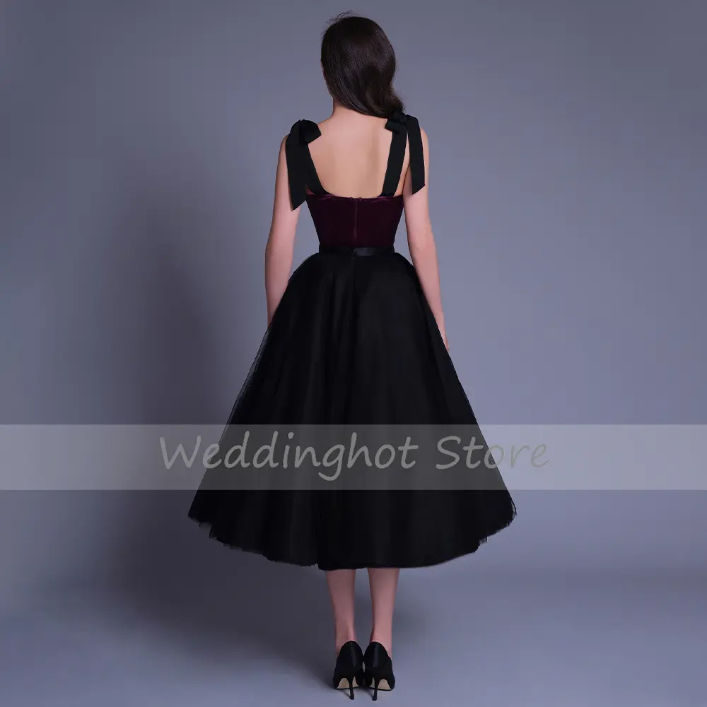 Simple A Line Cocktail Dresses Midi Sweetheart Purple Black Cocktail Gowns for Women 2024 Tulle Belt Bow Lace Homecoming Dress