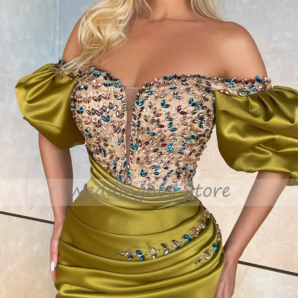 Beading Mermaid Evening Dresses 2021 Sexy Satin V-Neck Side Split Ball Gown Elegant Off-The-Shoulder Party Dress robes de soirée