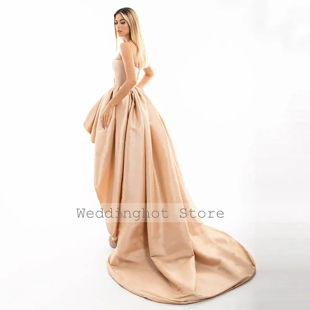 Champagne Formal Party Dresses for Women 2024 Strapless Crystal Homecoming Gowns High-Low Ruched Asymmetrical Luxury Prom Dress