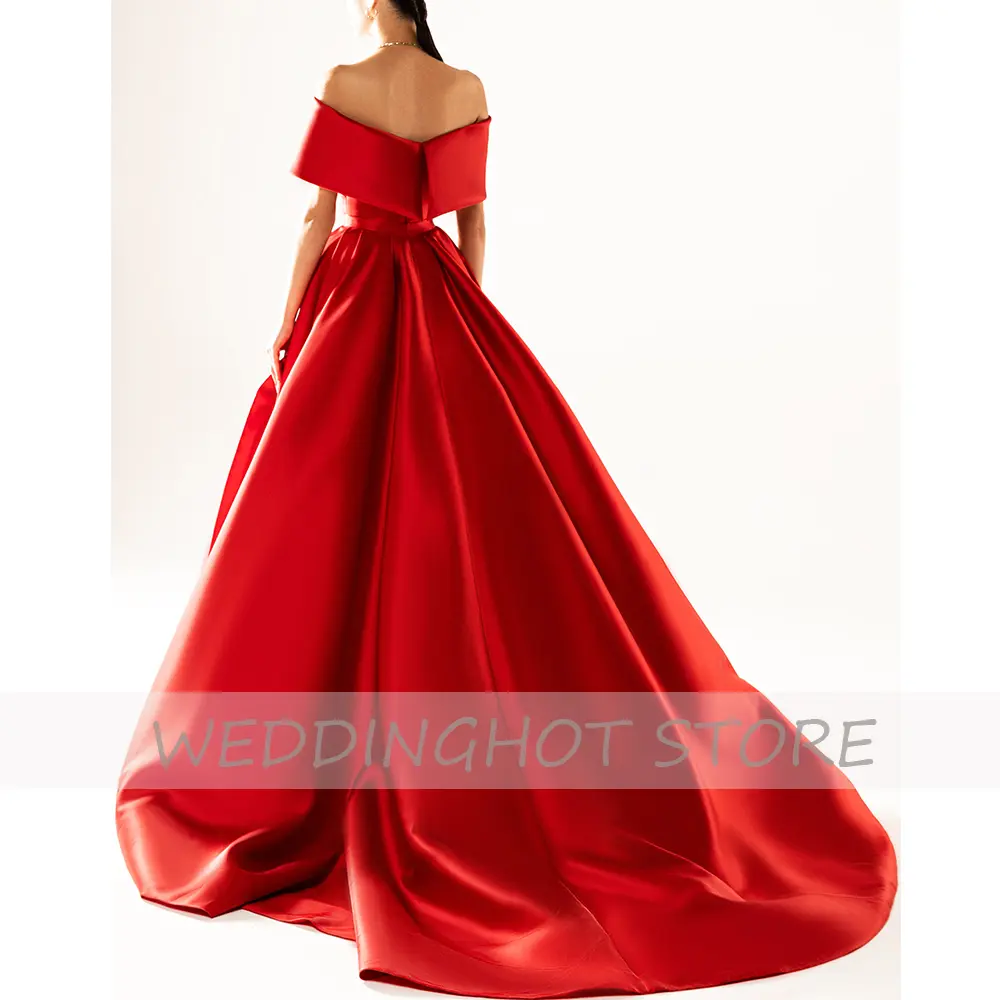 Red Mermaid Evening Dresses Long Luxury 2023 Women Satin Elegant Detachable Train Prom Gowns V-Neck Celebrity Robes De Soirée