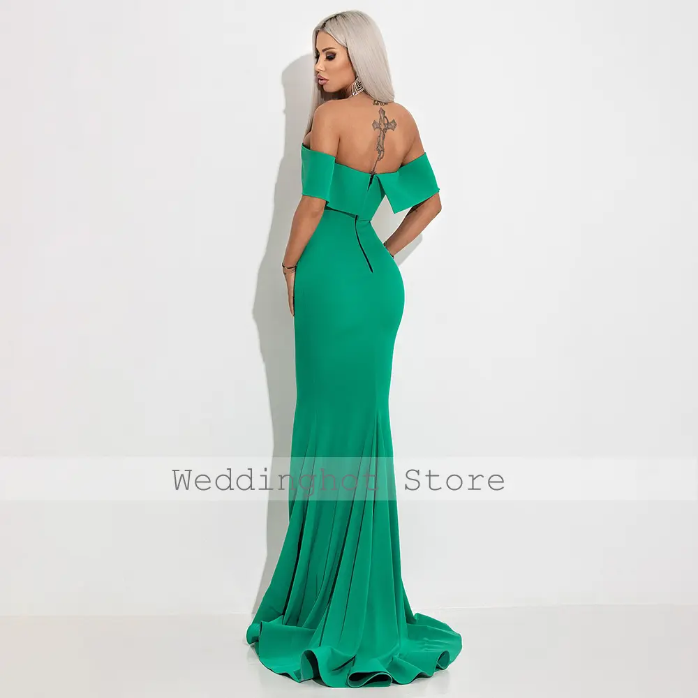 Elegant Evening Dress Green Off the Shoulder Trumpet/Mermaid Evening Gowns for Women 2024 Backless Sleeveless Simple Party Dress