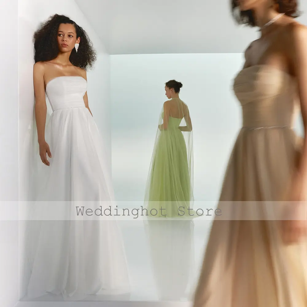 Mint Prom Dresses for Women Strapless A Line Crystals Elegant Evening Party Gowns with Cape Tulle Floor Length Graduation Dress