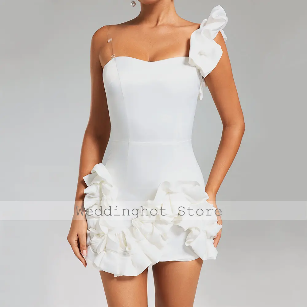 Mini Homecoming Dress Ivory Ruffle One Shoulder Sheath/Column Homecoming Gowns for Women 2025 Sleeveless Modern Party Dresses