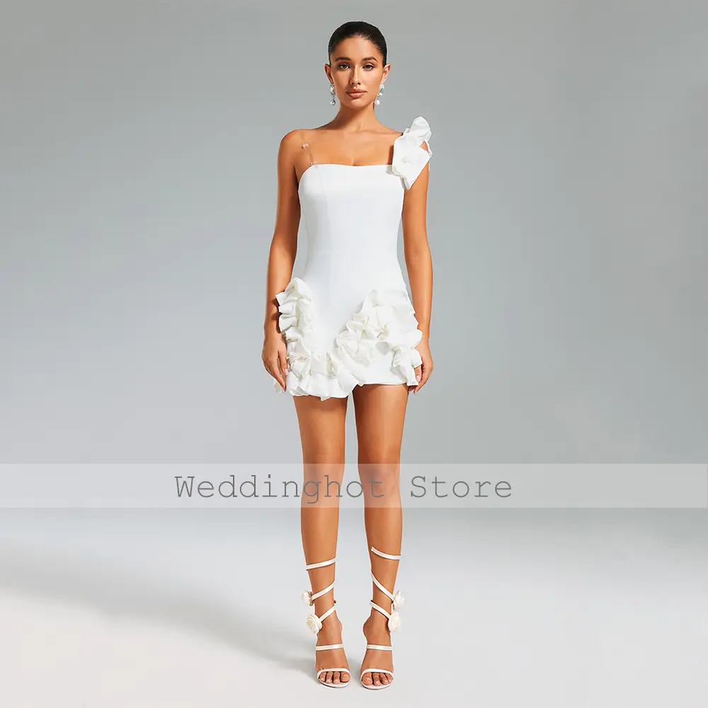 Mini Homecoming Dress Ivory Ruffle One Shoulder Sheath/Column Homecoming Gowns for Women 2025 Sleeveless Modern Party Dresses