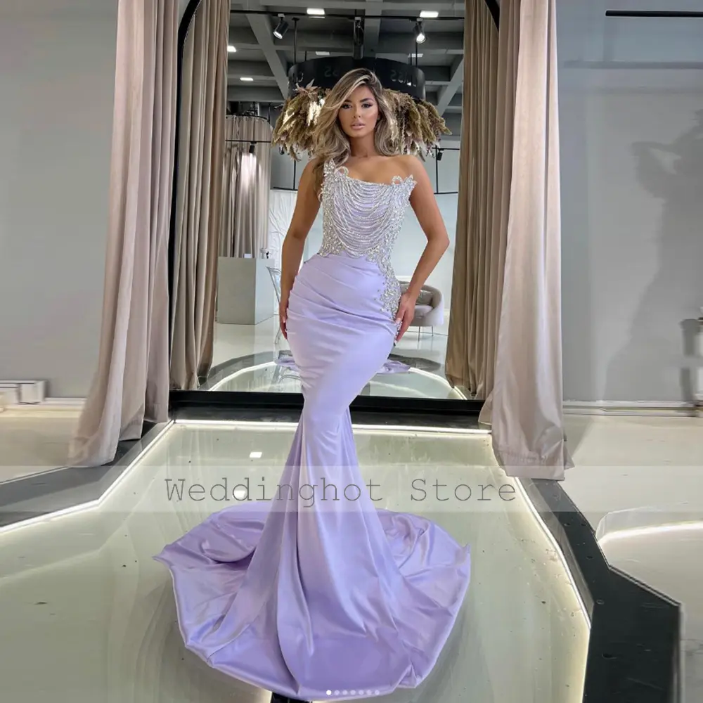 Luxury Evening Dresses Mermaid Rhinestone Beaded Strapless Bespoke Occasion Gown for Women 2024 Trumpet Lavender Prom Dress Long
