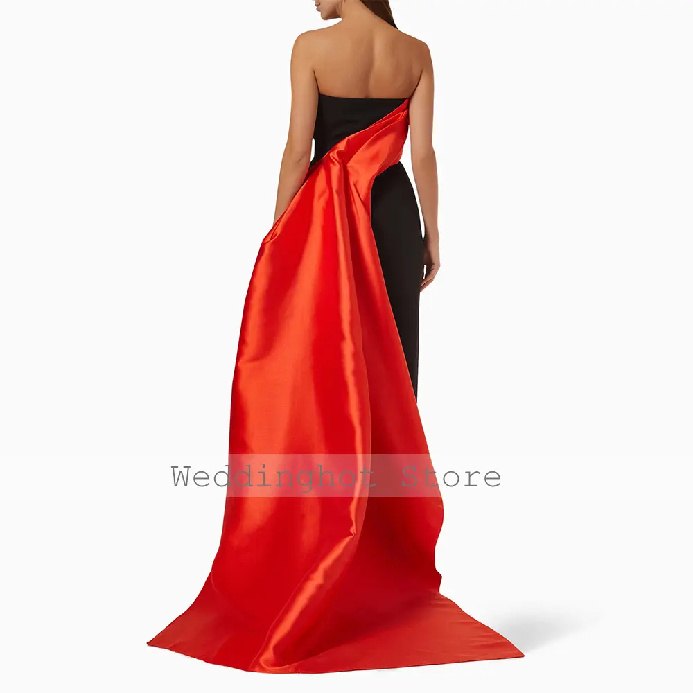 Red and Black Evening Dresses for Women Column Strapless Elegant Wedding Guest Gowns Long Sleeveless Draped Modern Formal Dress