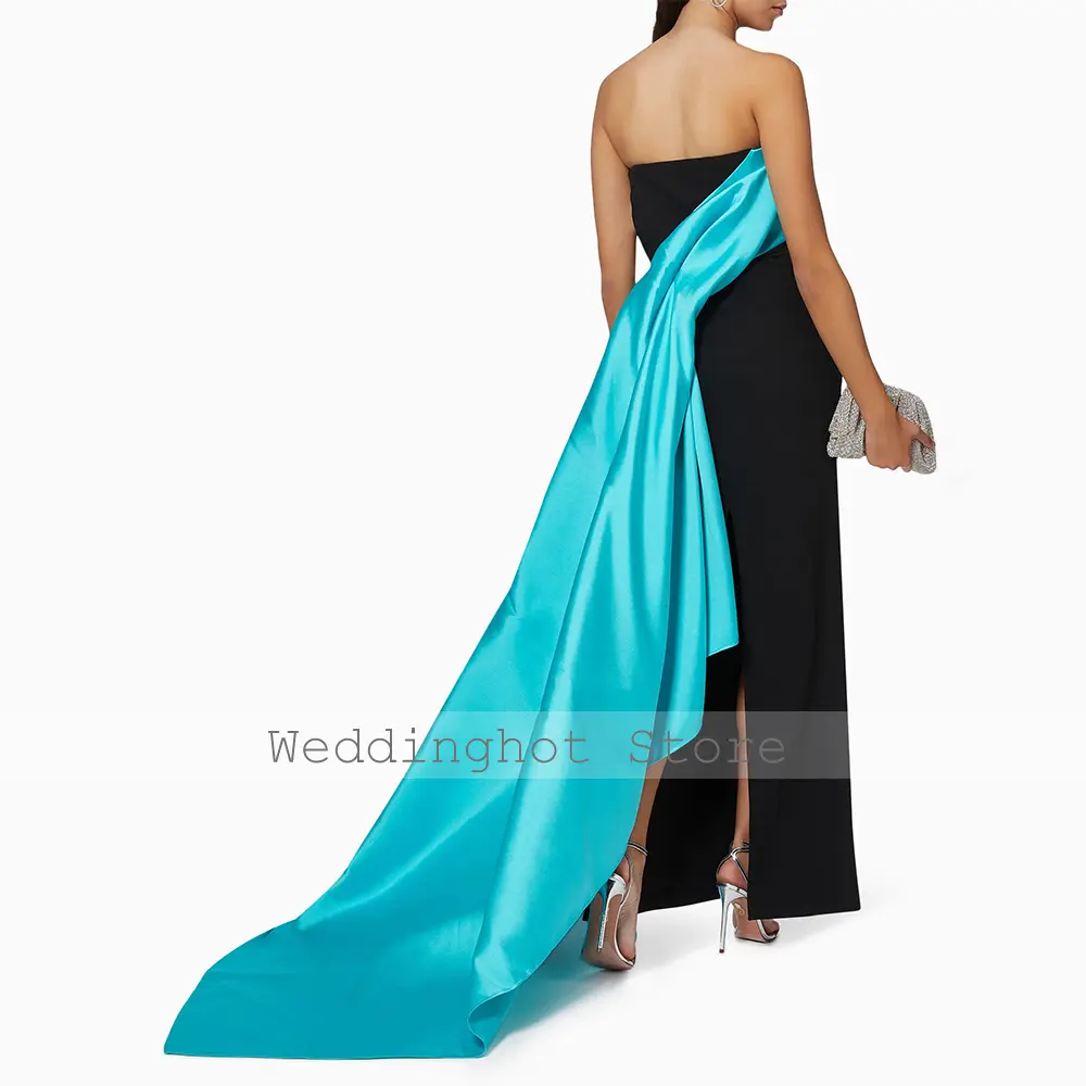 Women's Formal Evening Dresses for Women Ice Blue Black Column Evening Gowns Long Sleeveless Color Contrast Wedding Party Dress