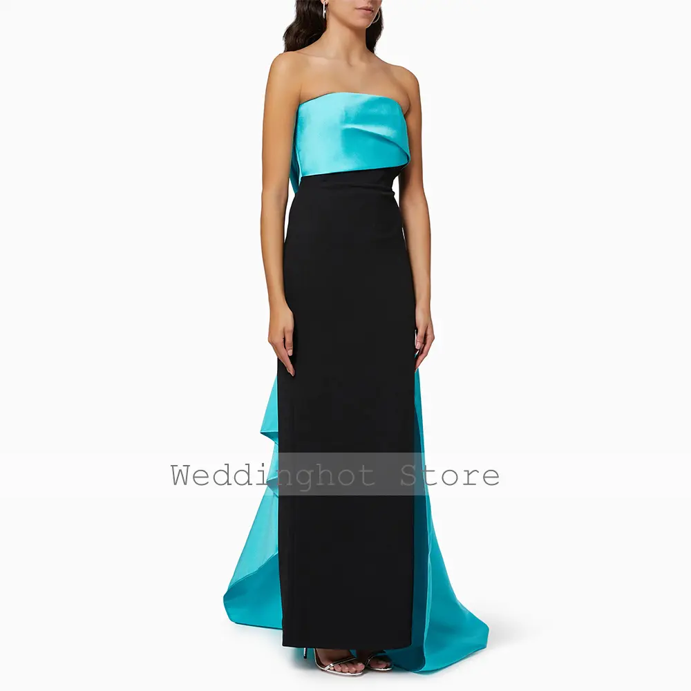 Women's Formal Evening Dresses for Women Ice Blue Black Column Evening Gowns Long Sleeveless Color Contrast Wedding Party Dress