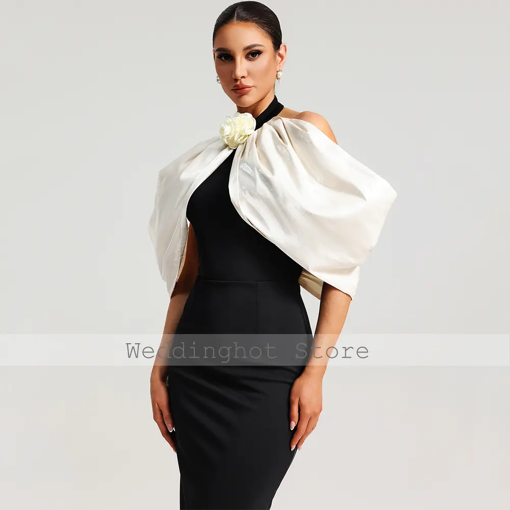 Midi Cocktail Dress Black Halter Off the Shoulder Sheath/Column Cocktail Gowns for Women Backless Tea Length Short Party Dresses