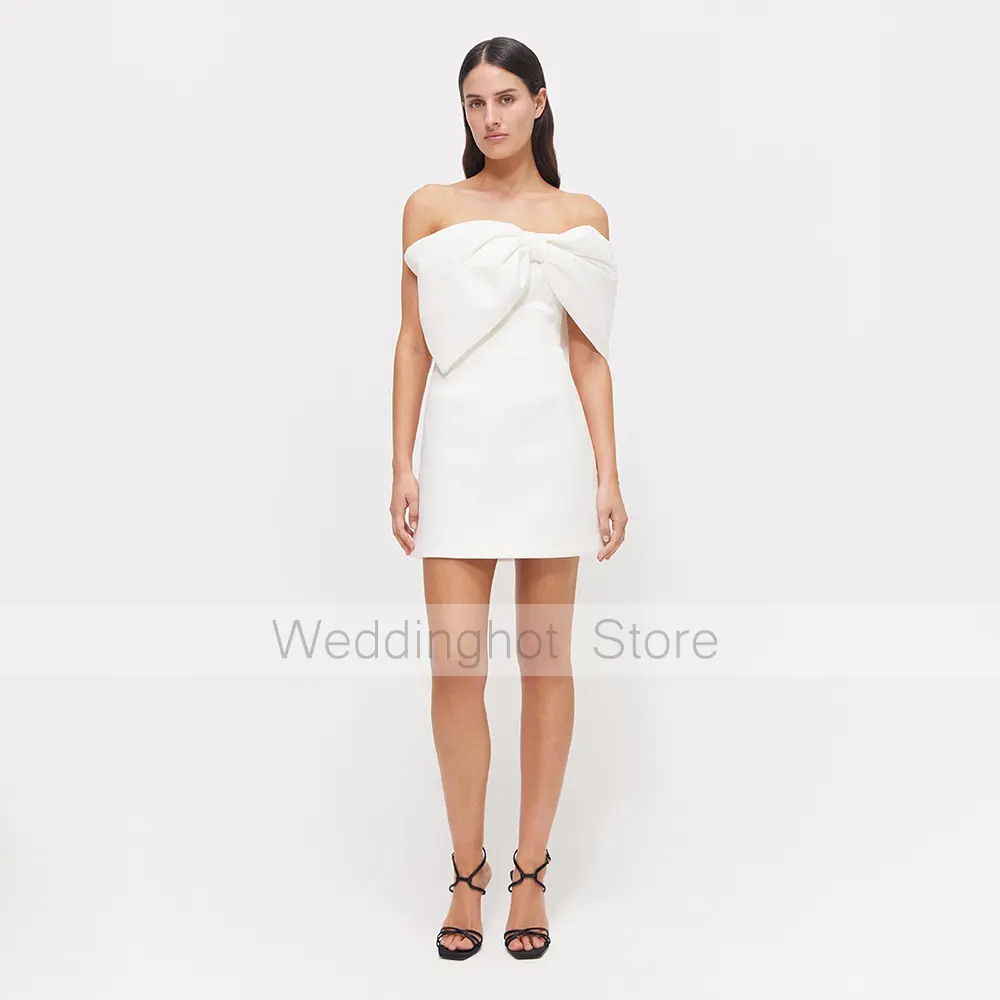 Mini Cocktail Dress 2025 Strapless Big Bow Off the Shoulder A Line Short Cocktail Gowns for Women Sleeveless Backless Party Gown