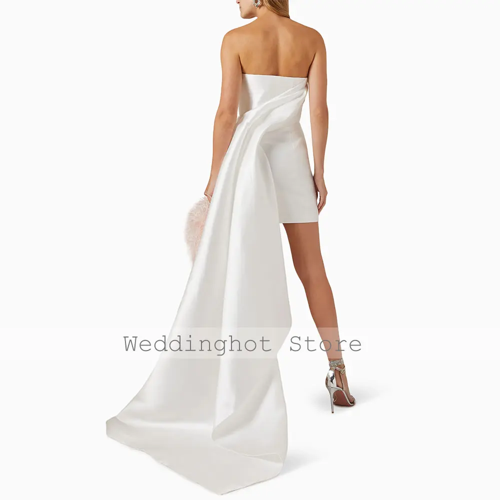 White Satin Cocktail Dress Mini Strapless Sleeveless Column Formal Party Gowns for Women 2025 Sheath Short Cocktail Dresses