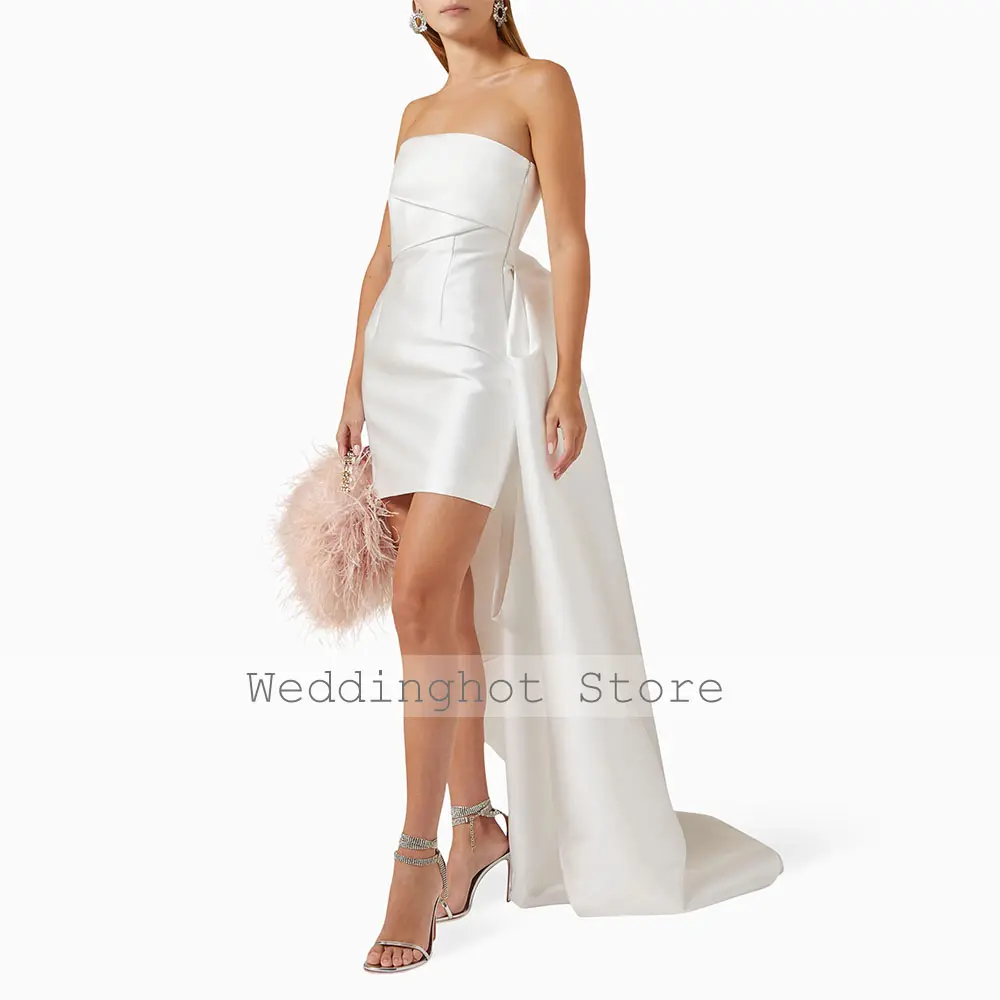 White Satin Cocktail Dress Mini Strapless Sleeveless Column Formal Party Gowns for Women 2025 Sheath Short Cocktail Dresses