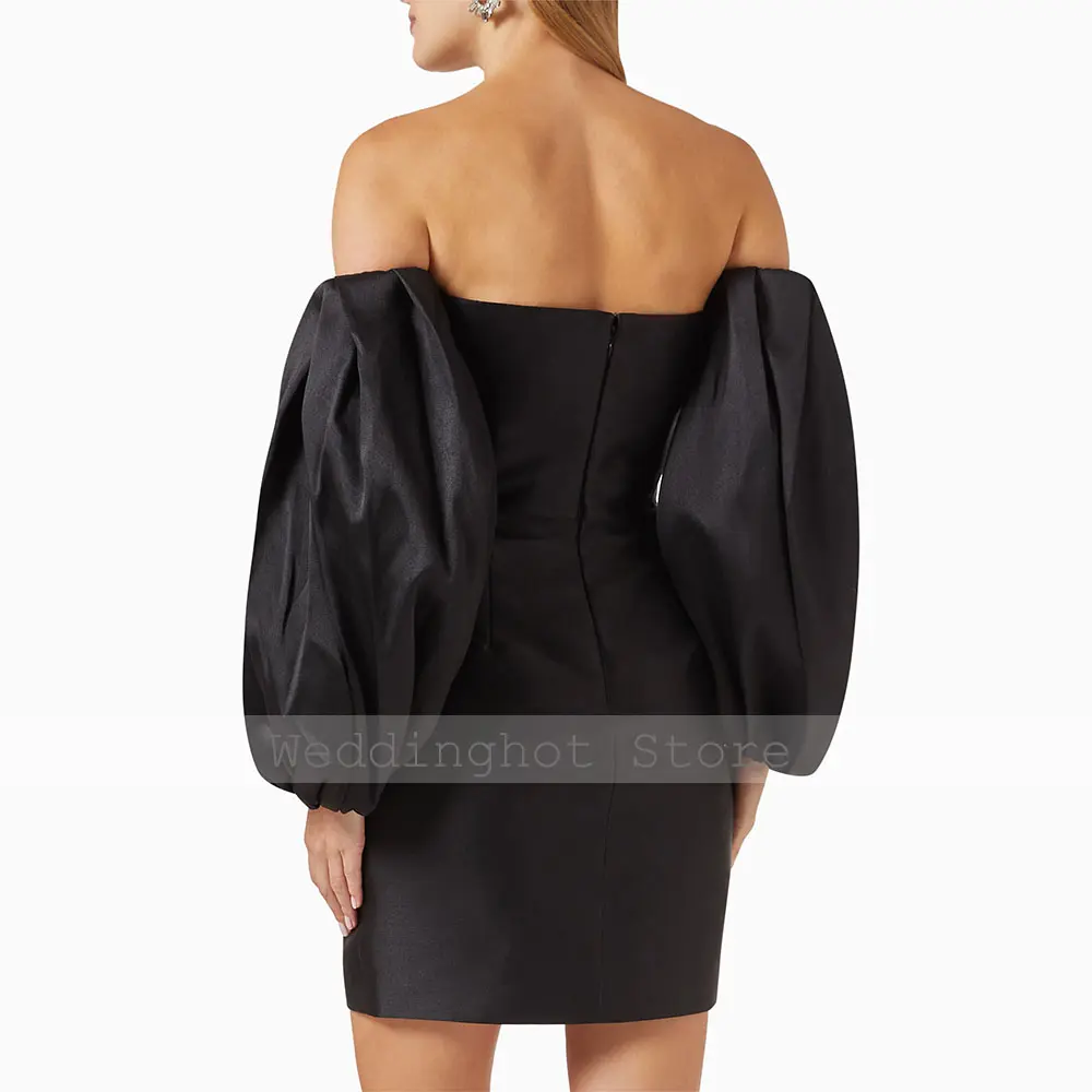 Mini Cocktail Dress with Detachable Puffy Sleeves Strapless Column Cocktail Gowns for Women Backless Sheath Simple Party Dresses