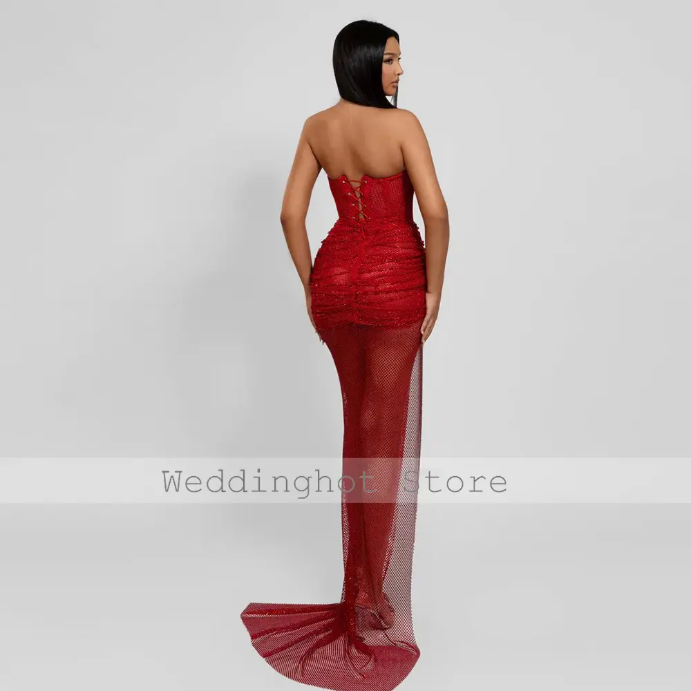 Luxury Sexy Evening Dresses Tulle Pleat Beading Clubbing Sheath Sweetheart Bespoke Occasion Gown Dresses Long	 Gowns 2024