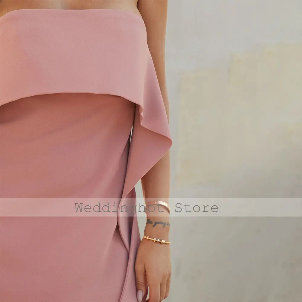 Mini Cocktail Dress Pink Strapless Ruffle Sleeveless Sheath/Column Cocktail Gowns for Women 2024 Backless Modern Party Dresses