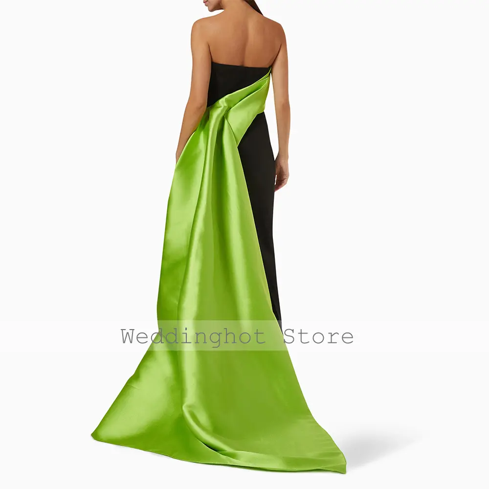 Fluorescent Green Black Evening Dress Long Strapless Sleeveless Column Evening Party Gowns for Women Draped Modern Prom Dresses