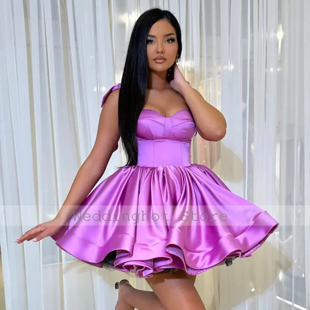 Elegant Sexy Cocktail Dresses Short skirt Satin Bow Ruched Pleat Quinceanera A-line Sweetheart Bespoke Occasion Gown Gowns 2024
