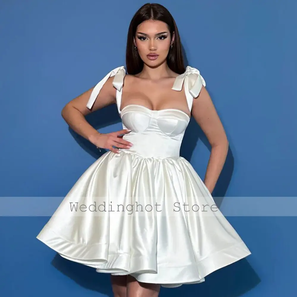 Elegant Sexy Cocktail Dresses Short skirt Satin Bow Ruched Pleat Quinceanera A-line Sweetheart Bespoke Occasion Gown Gowns 2024