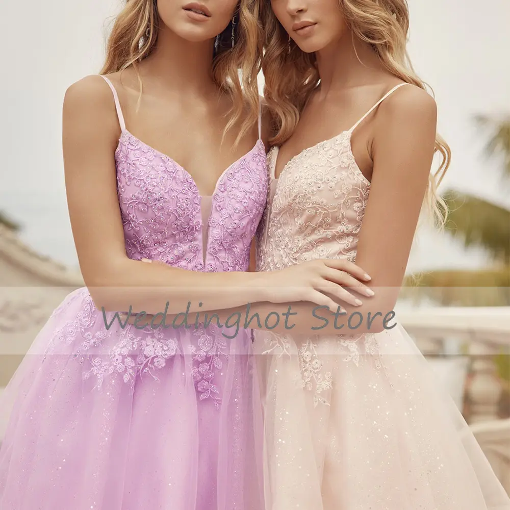 Mini Prom Dress for Women 2022 Deep V Neck Spaghetti Straps Sexy Evening Party Dress Mini A Line Applique Homecoming Dress Short
