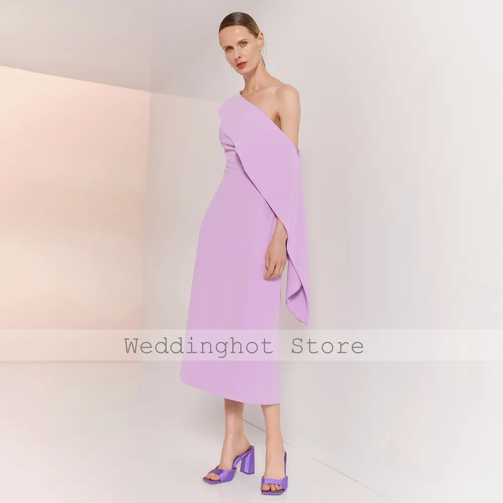 Lemon Cocktail Dresses Column One Shoulder Ruffle Tea Length Wedding Party Gowns for Women Tea Length Pockets Cocktail Gown 2025