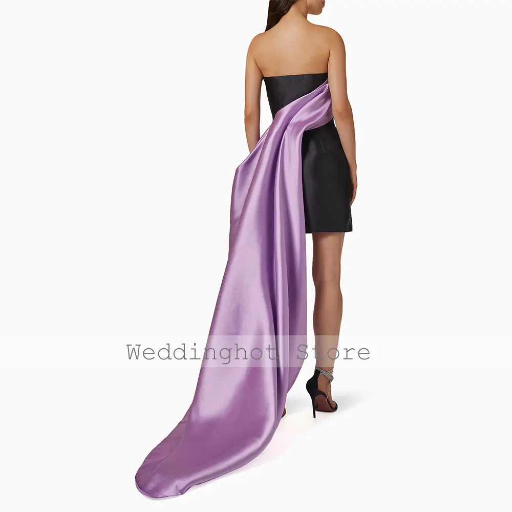 Elegant Cocktail Dresses Mimi Draped Strapless Sheath/Column Cocktail Gowns for Women Lilac Black Satin Sleeveless Party Dress