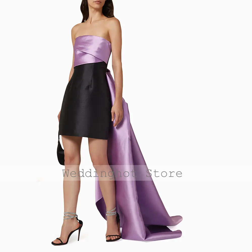 Elegant Cocktail Dresses Mimi Draped Strapless Sheath/Column Cocktail Gowns for Women Lilac Black Satin Sleeveless Party Dress