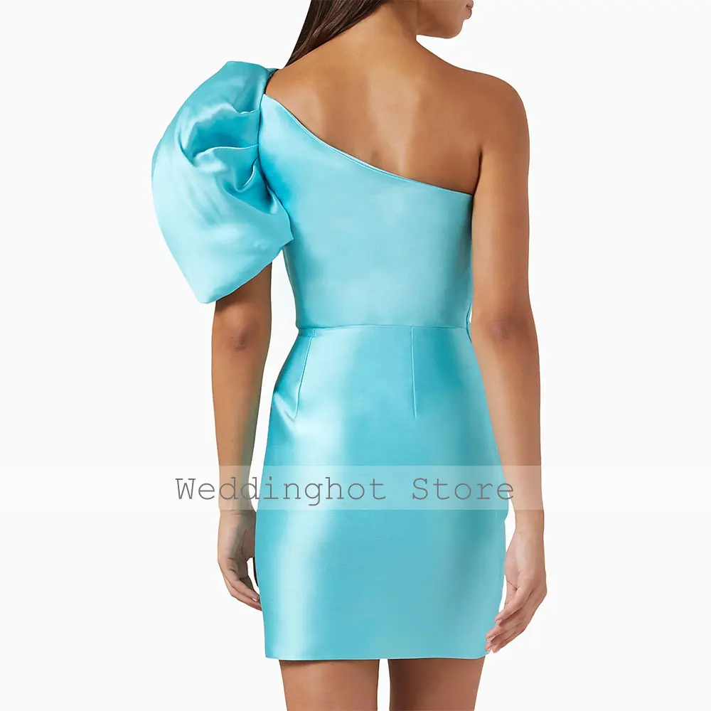 Sky Blue Wedding Cocktail Dresses for Women 2025 Bow One Shoulder Cocktail Gowns Mini One Shoulder Sheath/Column Party Dress